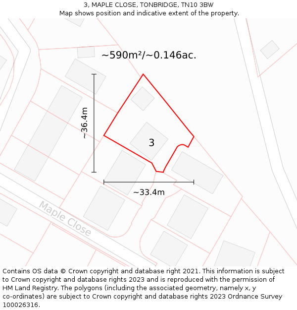 3, MAPLE CLOSE, TONBRIDGE, TN10 3BW: Plot and title map