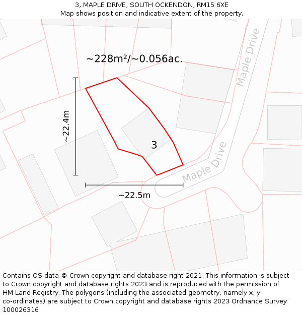 3, MAPLE DRIVE, SOUTH OCKENDON, RM15 6XE: Plot and title map