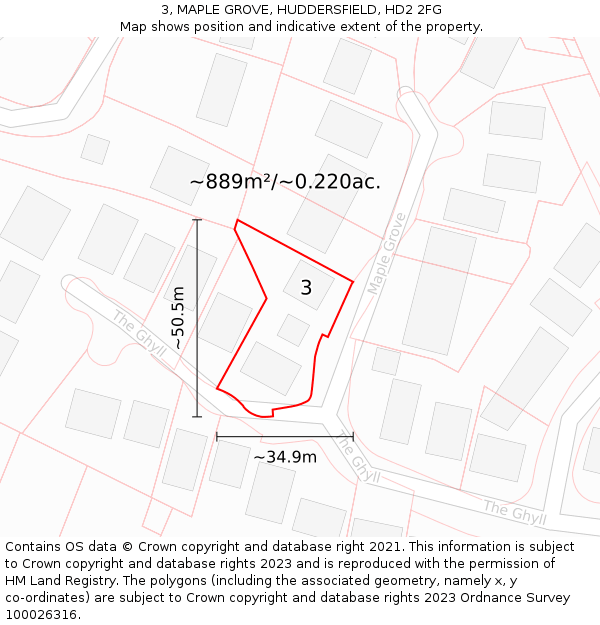 3, MAPLE GROVE, HUDDERSFIELD, HD2 2FG: Plot and title map