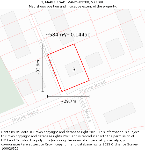 3, MAPLE ROAD, MANCHESTER, M23 9RL: Plot and title map