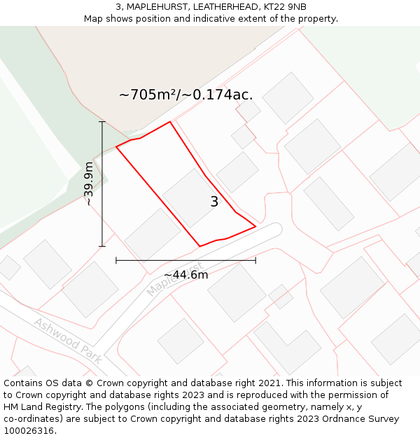 3, MAPLEHURST, LEATHERHEAD, KT22 9NB: Plot and title map