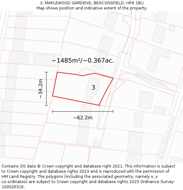 3, MAPLEWOOD GARDENS, BEACONSFIELD, HP9 1BU: Plot and title map