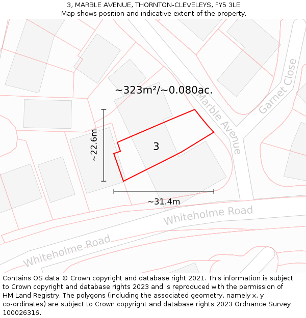 3, MARBLE AVENUE, THORNTON-CLEVELEYS, FY5 3LE: Plot and title map