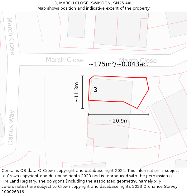 3, MARCH CLOSE, SWINDON, SN25 4XU: Plot and title map