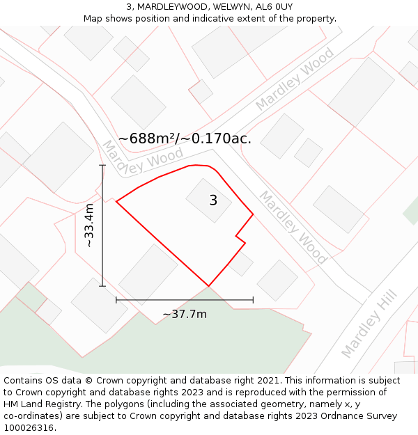 3, MARDLEYWOOD, WELWYN, AL6 0UY: Plot and title map