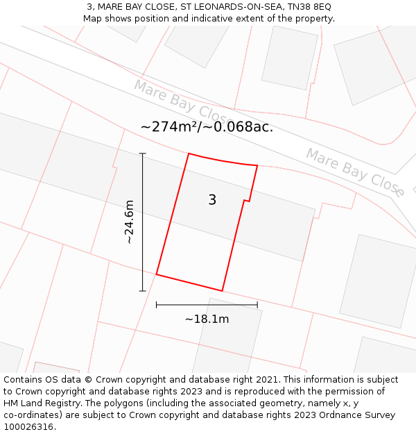 3, MARE BAY CLOSE, ST LEONARDS-ON-SEA, TN38 8EQ: Plot and title map