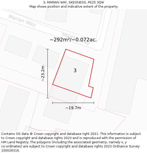 3, MARIAN WAY, SKEGNESS, PE25 3QW: Plot and title map