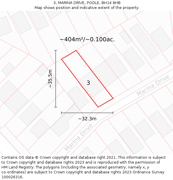 3, MARINA DRIVE, POOLE, BH14 8HB: Plot and title map