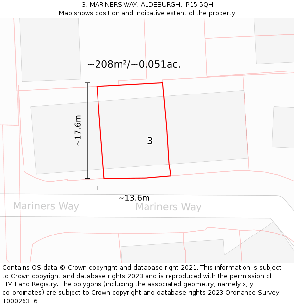 3, MARINERS WAY, ALDEBURGH, IP15 5QH: Plot and title map