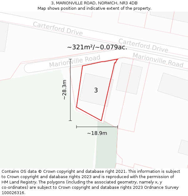 3, MARIONVILLE ROAD, NORWICH, NR3 4DB: Plot and title map