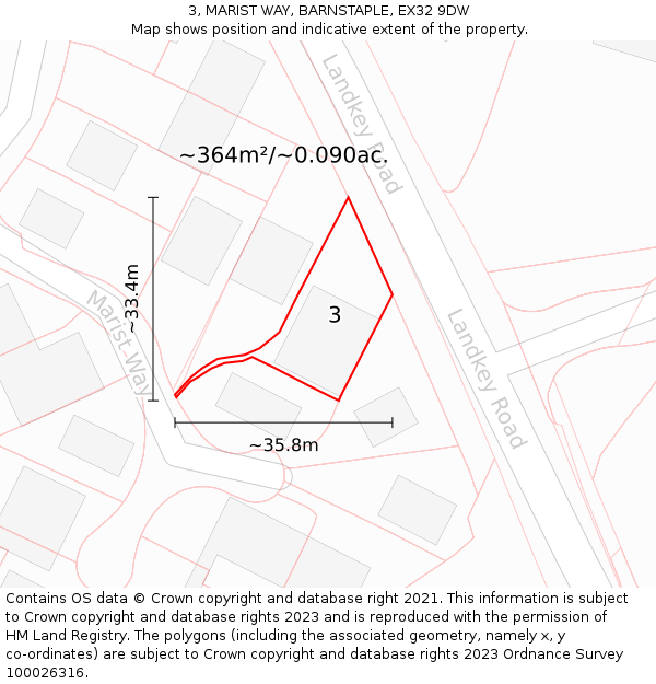 3, MARIST WAY, BARNSTAPLE, EX32 9DW: Plot and title map