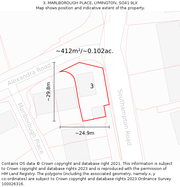 3, MARLBOROUGH PLACE, LYMINGTON, SO41 9LX: Plot and title map