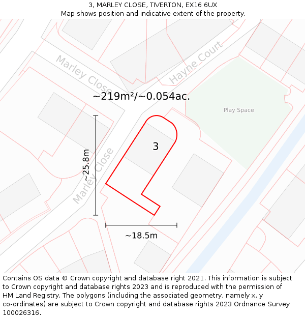 3, MARLEY CLOSE, TIVERTON, EX16 6UX: Plot and title map