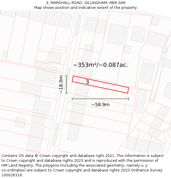 3, MARSHALL ROAD, GILLINGHAM, ME8 0AR: Plot and title map