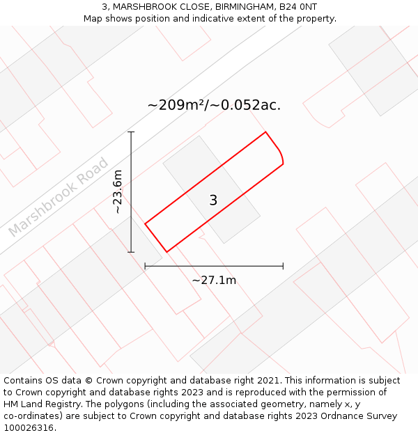 3, MARSHBROOK CLOSE, BIRMINGHAM, B24 0NT: Plot and title map