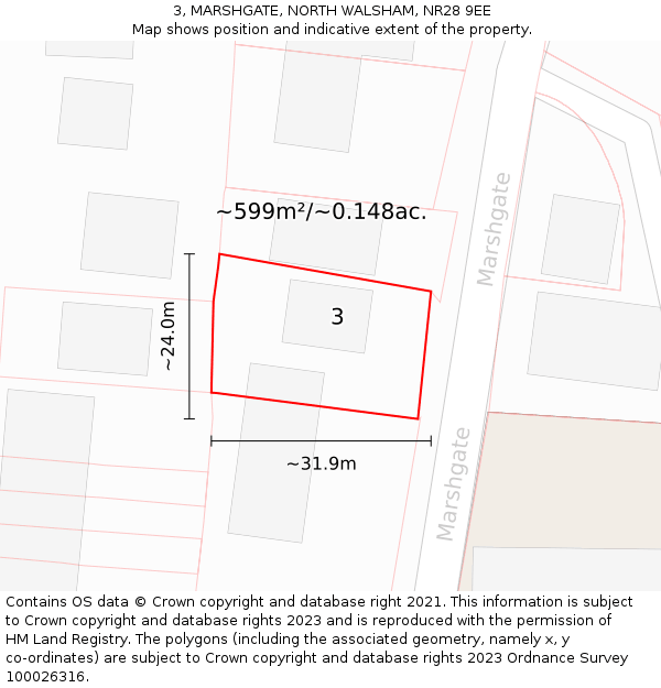 3, MARSHGATE, NORTH WALSHAM, NR28 9EE: Plot and title map