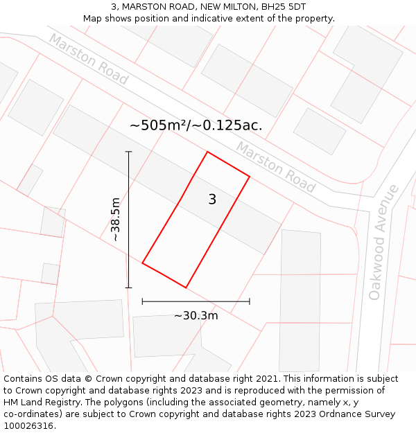 3, MARSTON ROAD, NEW MILTON, BH25 5DT: Plot and title map