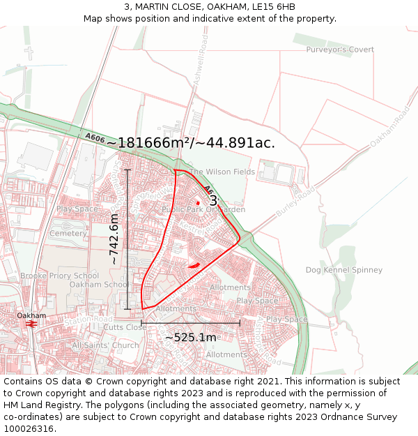 3, MARTIN CLOSE, OAKHAM, LE15 6HB: Plot and title map