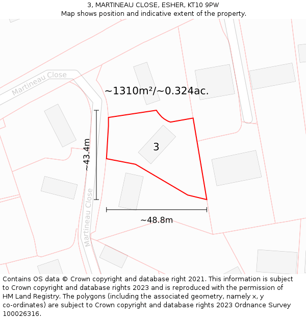 3, MARTINEAU CLOSE, ESHER, KT10 9PW: Plot and title map