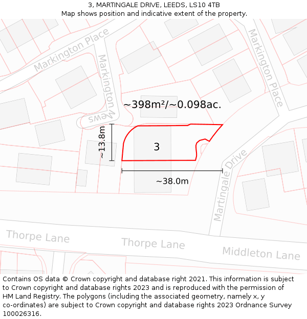 3, MARTINGALE DRIVE, LEEDS, LS10 4TB: Plot and title map