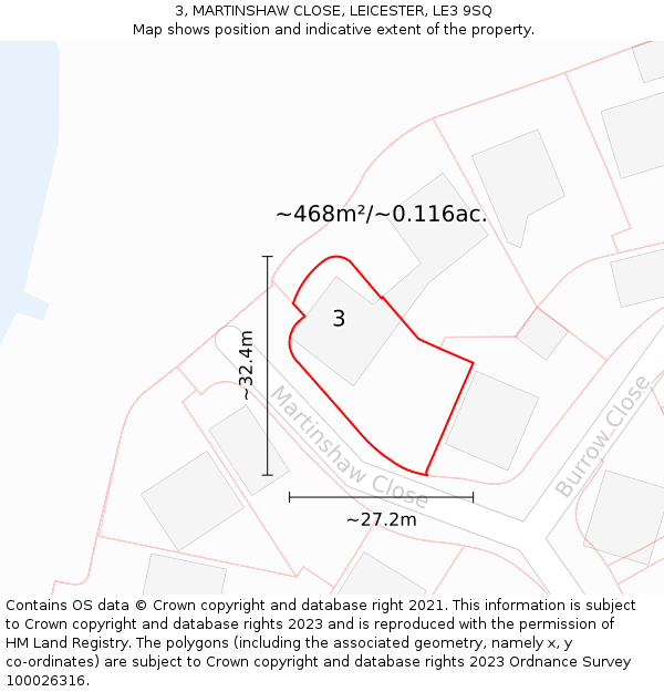 3, MARTINSHAW CLOSE, LEICESTER, LE3 9SQ: Plot and title map