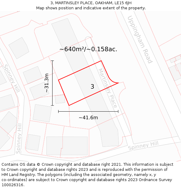 3, MARTINSLEY PLACE, OAKHAM, LE15 6JH: Plot and title map