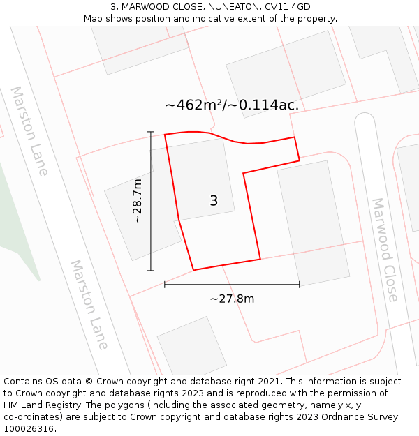 3, MARWOOD CLOSE, NUNEATON, CV11 4GD: Plot and title map