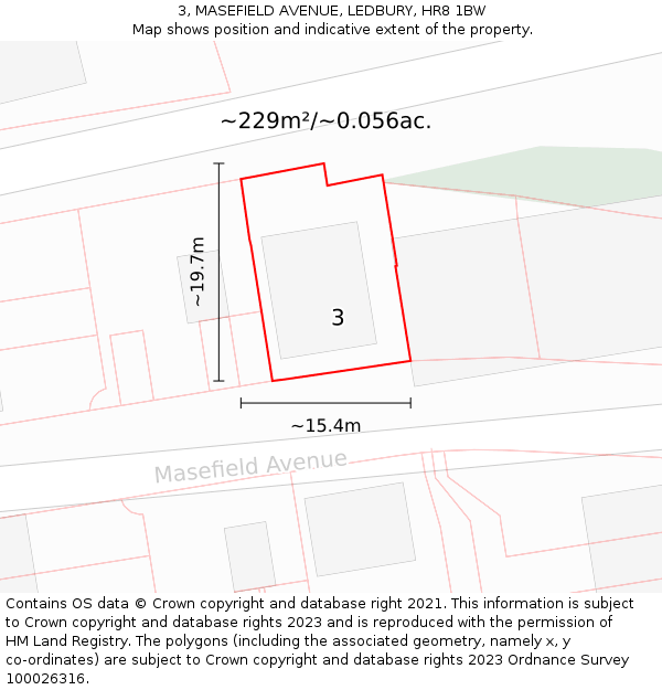 3, MASEFIELD AVENUE, LEDBURY, HR8 1BW: Plot and title map