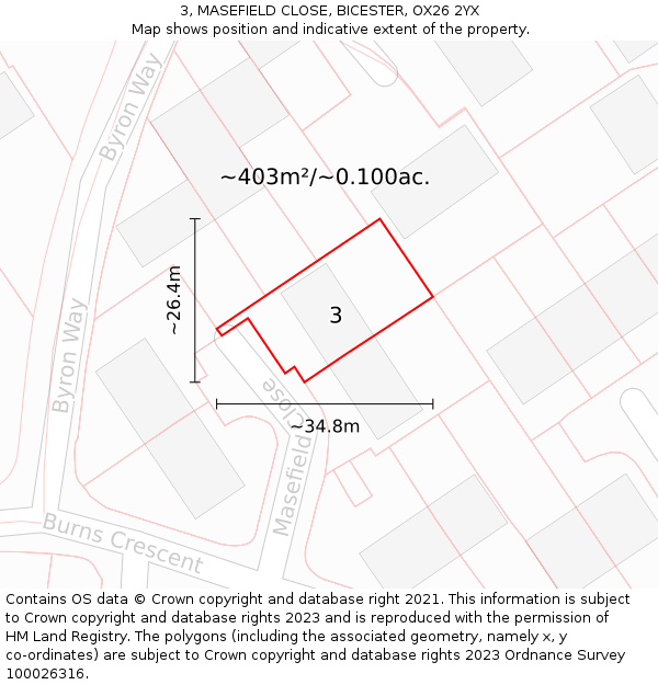 3, MASEFIELD CLOSE, BICESTER, OX26 2YX: Plot and title map