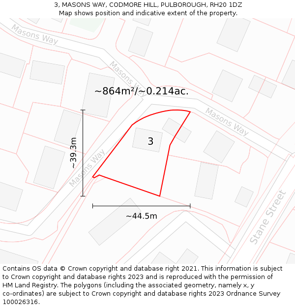 3, MASONS WAY, CODMORE HILL, PULBOROUGH, RH20 1DZ: Plot and title map