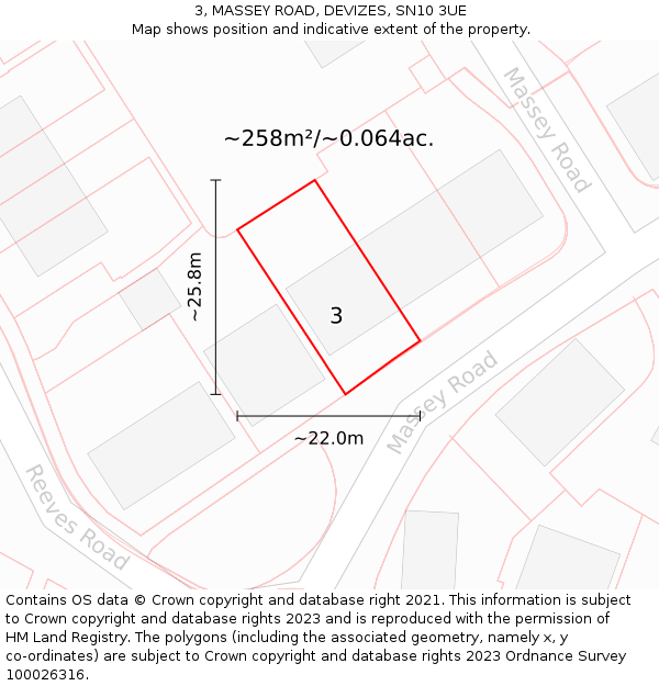 3, MASSEY ROAD, DEVIZES, SN10 3UE: Plot and title map