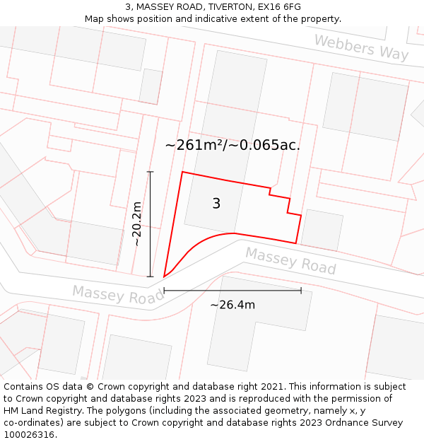 3, MASSEY ROAD, TIVERTON, EX16 6FG: Plot and title map