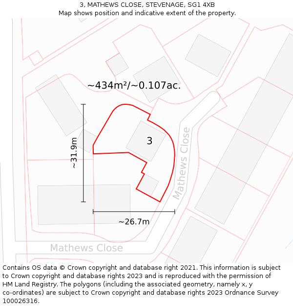 3, MATHEWS CLOSE, STEVENAGE, SG1 4XB: Plot and title map