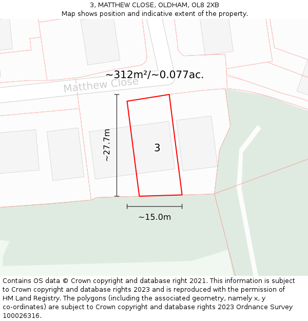 3, MATTHEW CLOSE, OLDHAM, OL8 2XB: Plot and title map