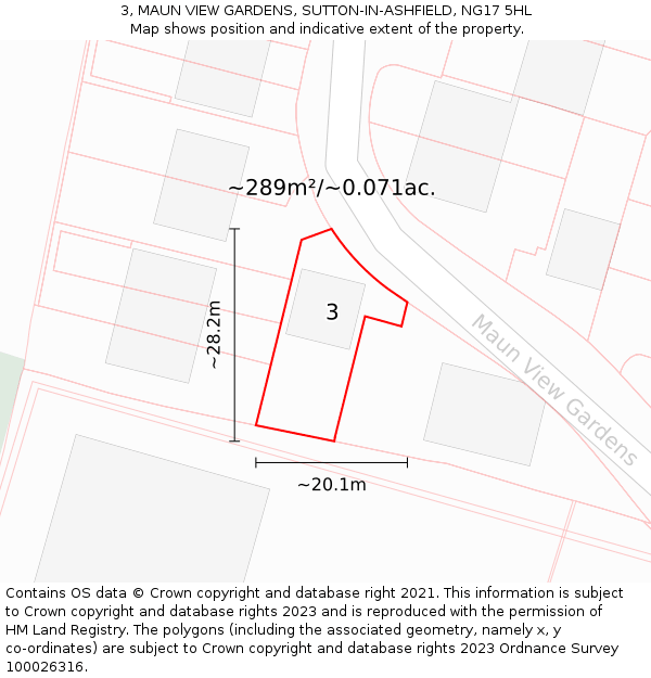 3, MAUN VIEW GARDENS, SUTTON-IN-ASHFIELD, NG17 5HL: Plot and title map