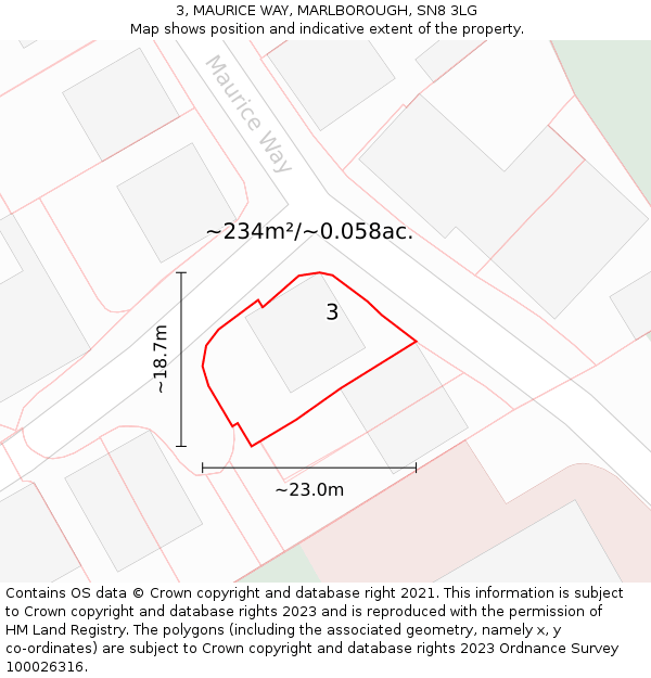 3, MAURICE WAY, MARLBOROUGH, SN8 3LG: Plot and title map