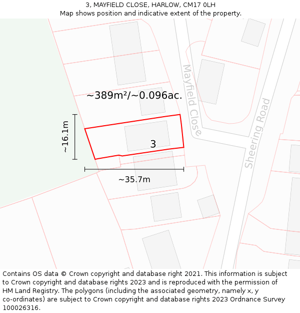3, MAYFIELD CLOSE, HARLOW, CM17 0LH: Plot and title map