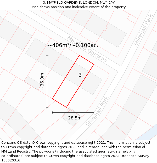 3, MAYFIELD GARDENS, LONDON, NW4 2PY: Plot and title map