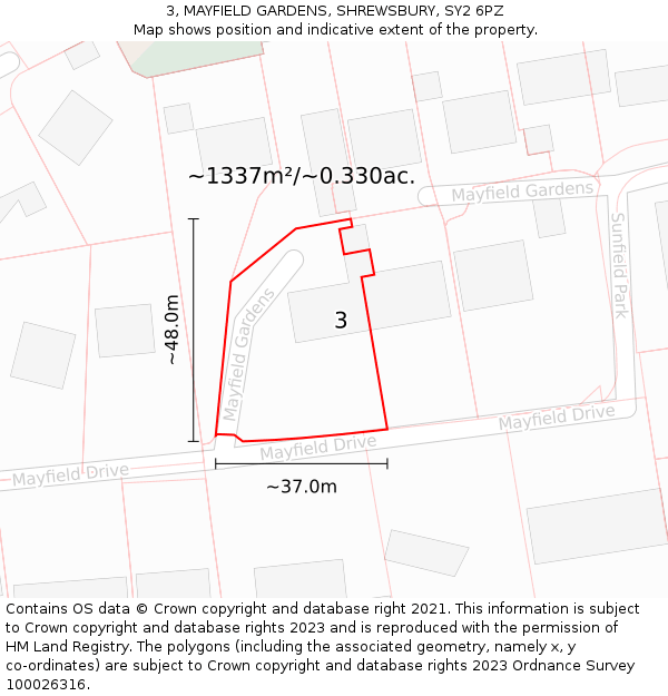 3, MAYFIELD GARDENS, SHREWSBURY, SY2 6PZ: Plot and title map