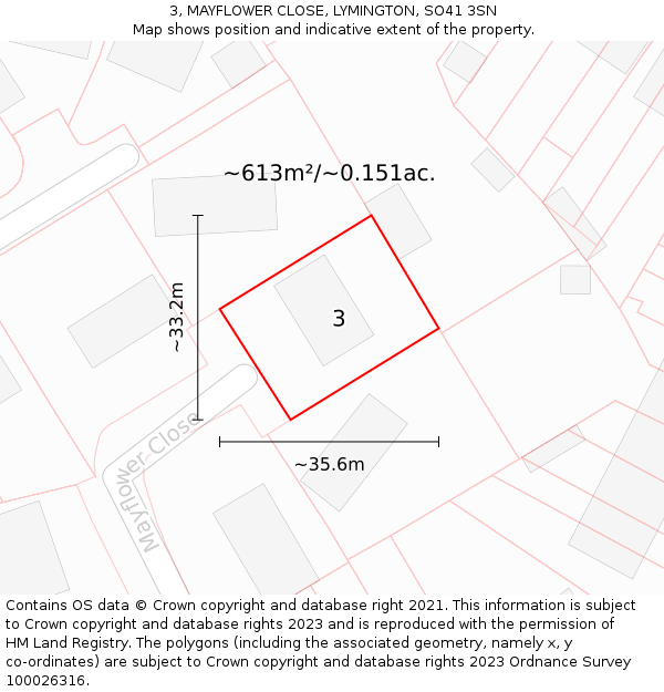 3, MAYFLOWER CLOSE, LYMINGTON, SO41 3SN: Plot and title map