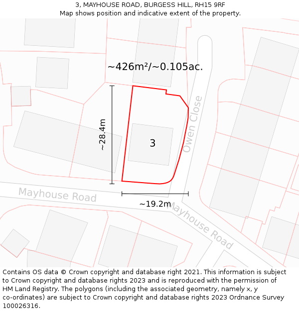 3, MAYHOUSE ROAD, BURGESS HILL, RH15 9RF: Plot and title map