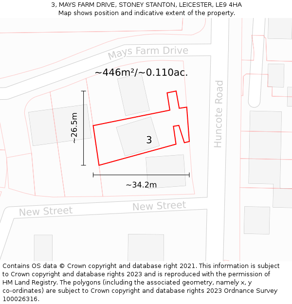 3, MAYS FARM DRIVE, STONEY STANTON, LEICESTER, LE9 4HA: Plot and title map