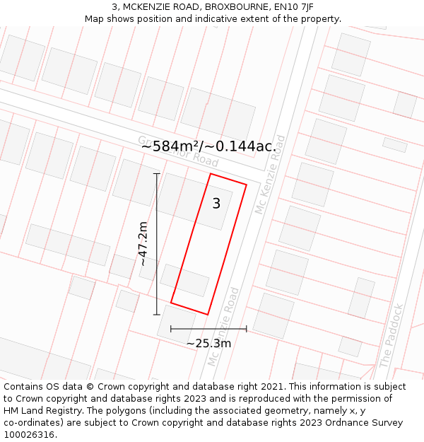 3, MCKENZIE ROAD, BROXBOURNE, EN10 7JF: Plot and title map