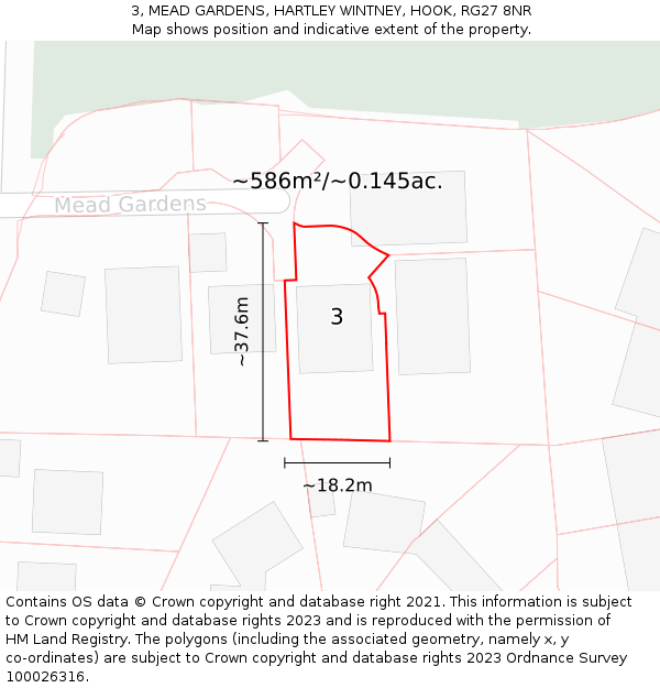 3, MEAD GARDENS, HARTLEY WINTNEY, HOOK, RG27 8NR: Plot and title map