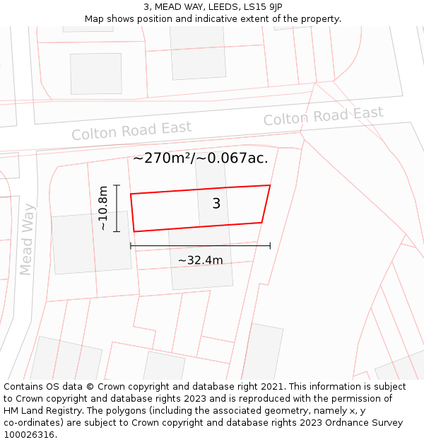 3, MEAD WAY, LEEDS, LS15 9JP: Plot and title map