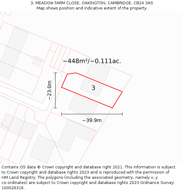 3, MEADOW FARM CLOSE, OAKINGTON, CAMBRIDGE, CB24 3AS: Plot and title map