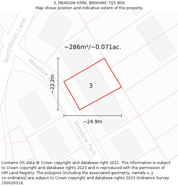 3, MEADOW PARK, BRIXHAM, TQ5 8NX: Plot and title map