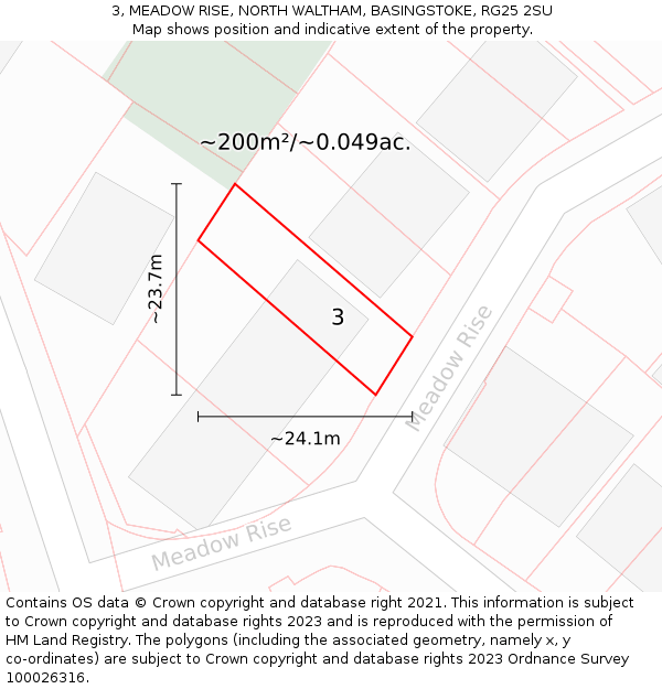 3, MEADOW RISE, NORTH WALTHAM, BASINGSTOKE, RG25 2SU: Plot and title map