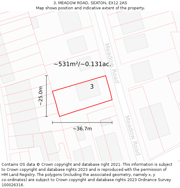 3, MEADOW ROAD, SEATON, EX12 2AS: Plot and title map