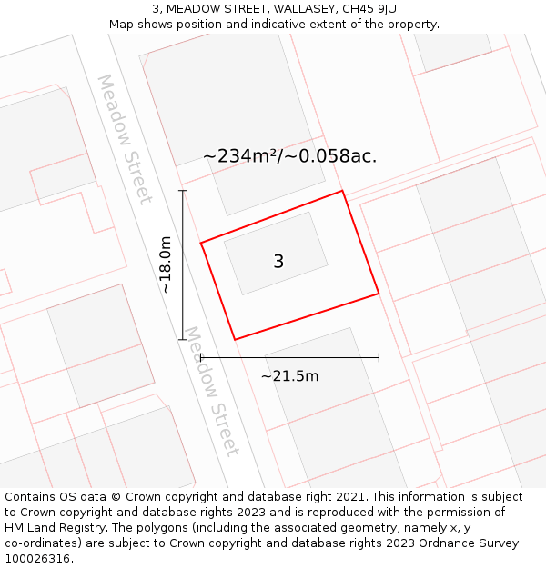 3, MEADOW STREET, WALLASEY, CH45 9JU: Plot and title map